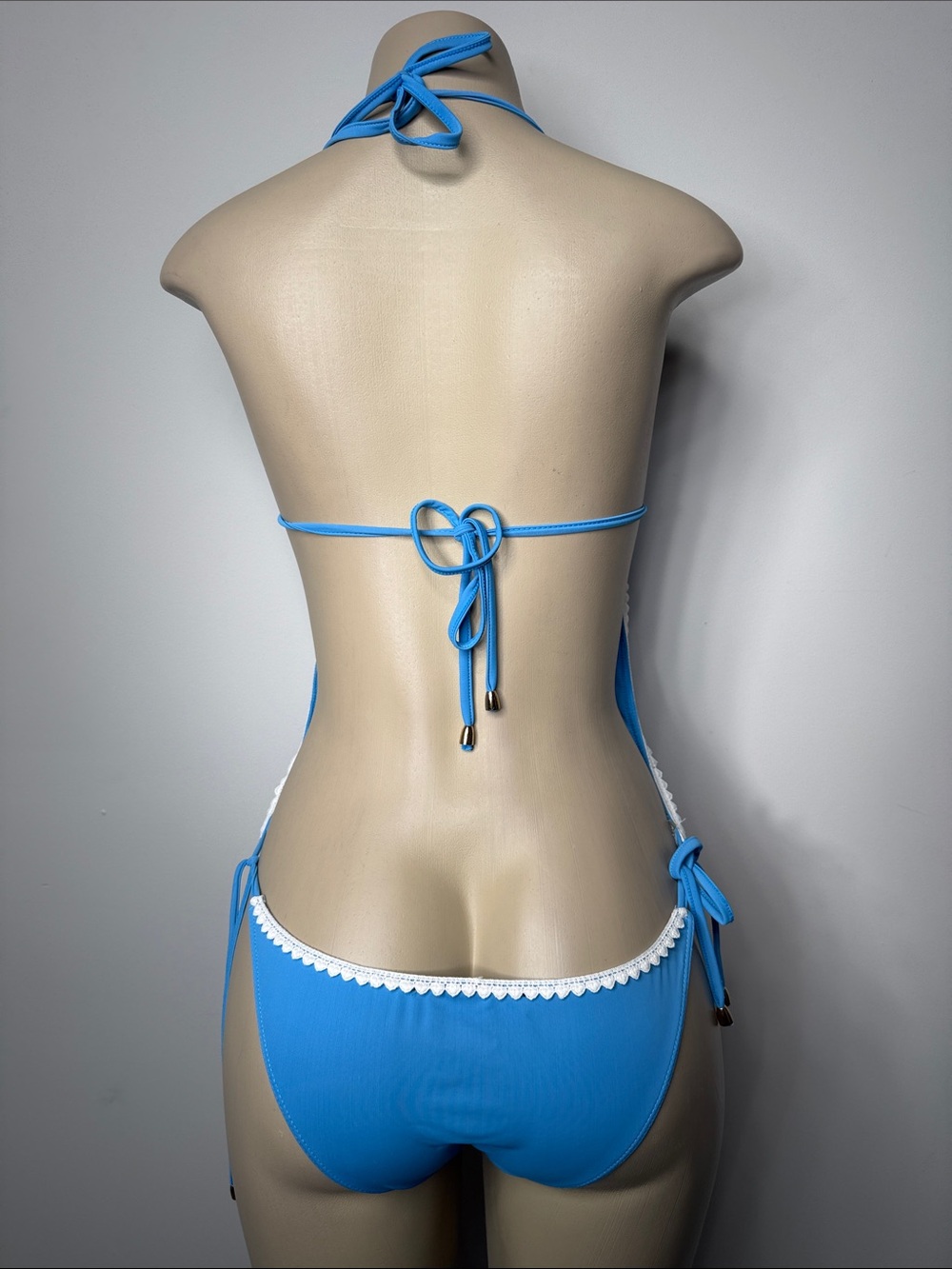 Blue Floral Plunge Halter One-Piece Swimsuit - Picture 3 of 5